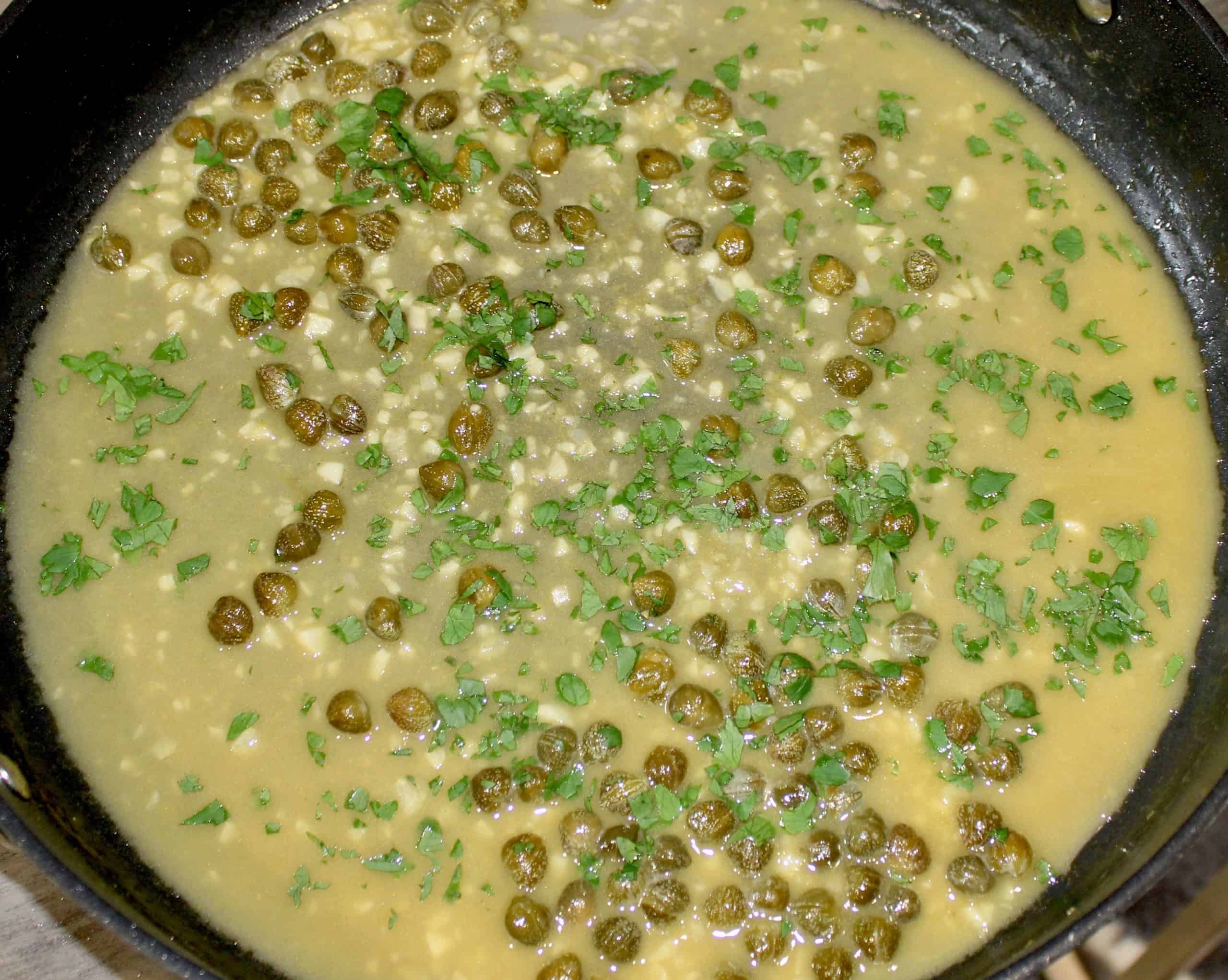Chicken Piccata sauce in skillet